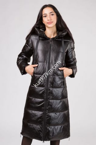 Жіночий пуховик під екокожу чорний Snow Owl 9801