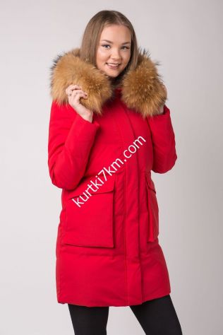 Червоний брендовий пуховик з хутром Max Mara 6004