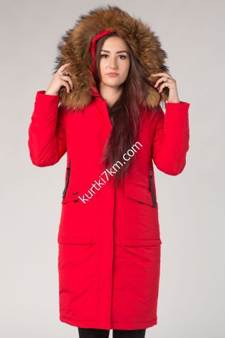 Зимова червона парка з натуральним хутром Damader 1917