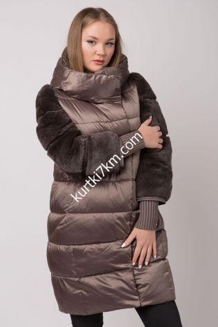 Шикарний зимовий пуховик з хутряними рукавами Snow beauty 1896