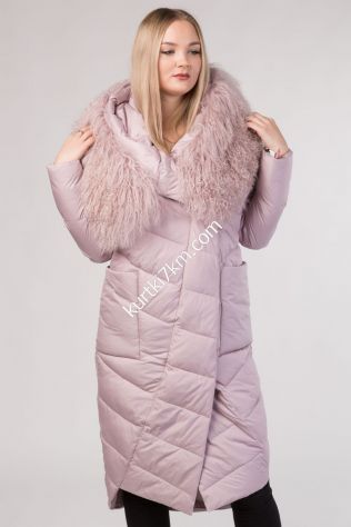 Шикарний пуховик з хутром лами Visdeer 9126