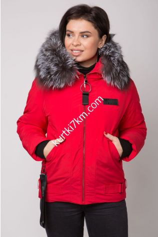 Зимова червона куртка з хутром чорнобурки Damader 21057