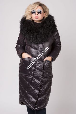 Зимовий пуховик з хутром лами Vechereme 9628