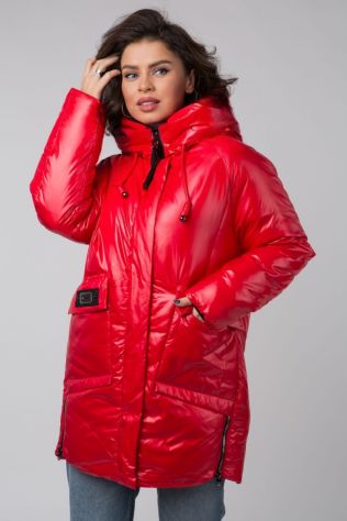 Червоний пуховик кокон Mishele 22808