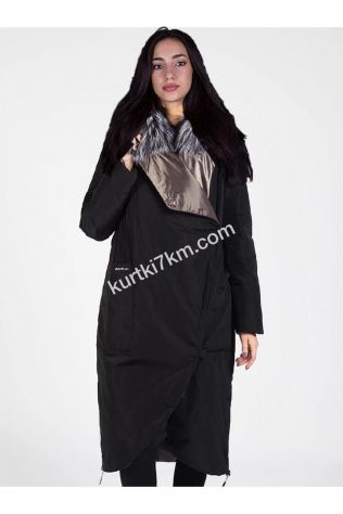 Стильний двосторонній пуховик з хутром чорнобурки Snow beauty 2078